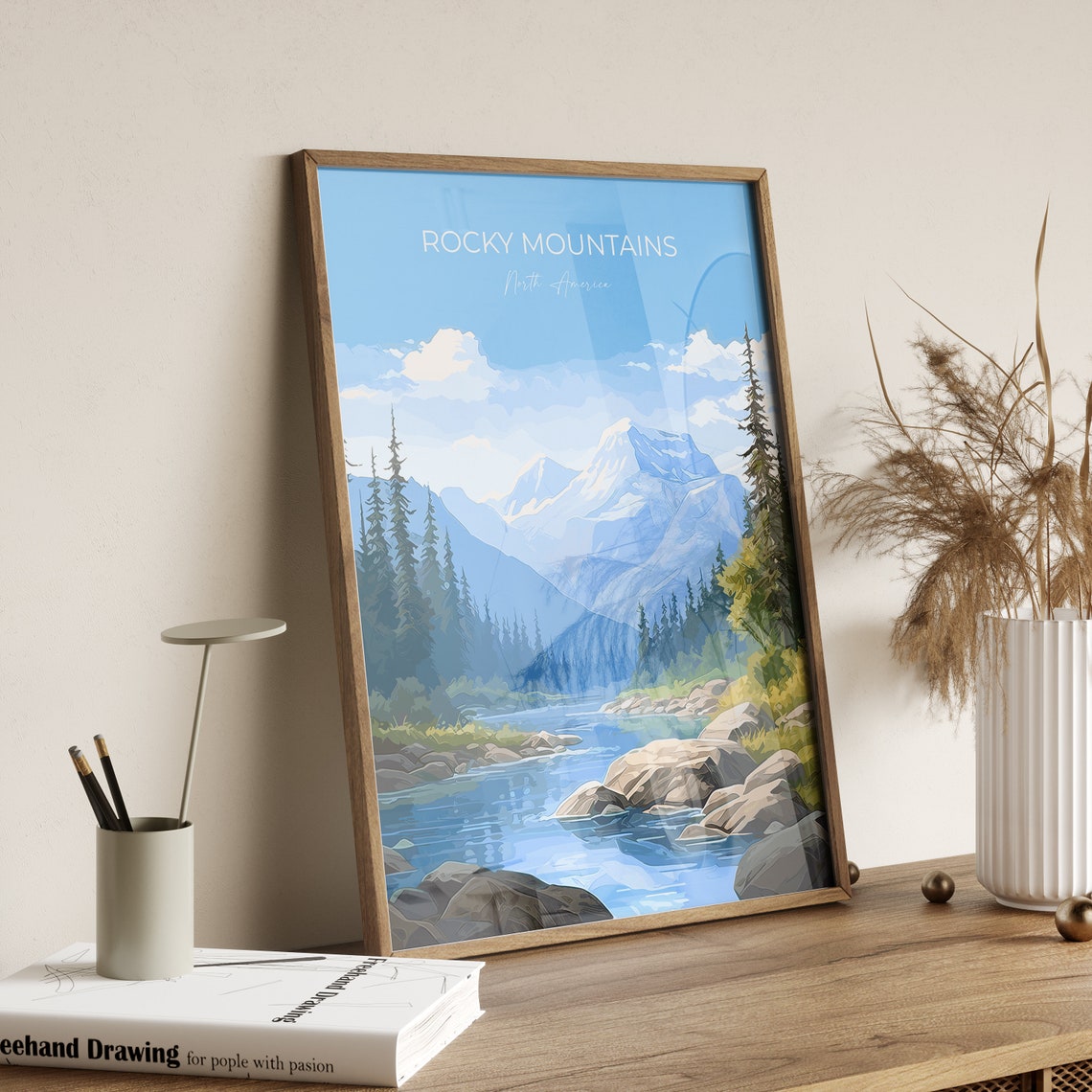 Rocky Mountains Snow Peaks Alpine Lake Travel Poster Wall Decor - Image 2