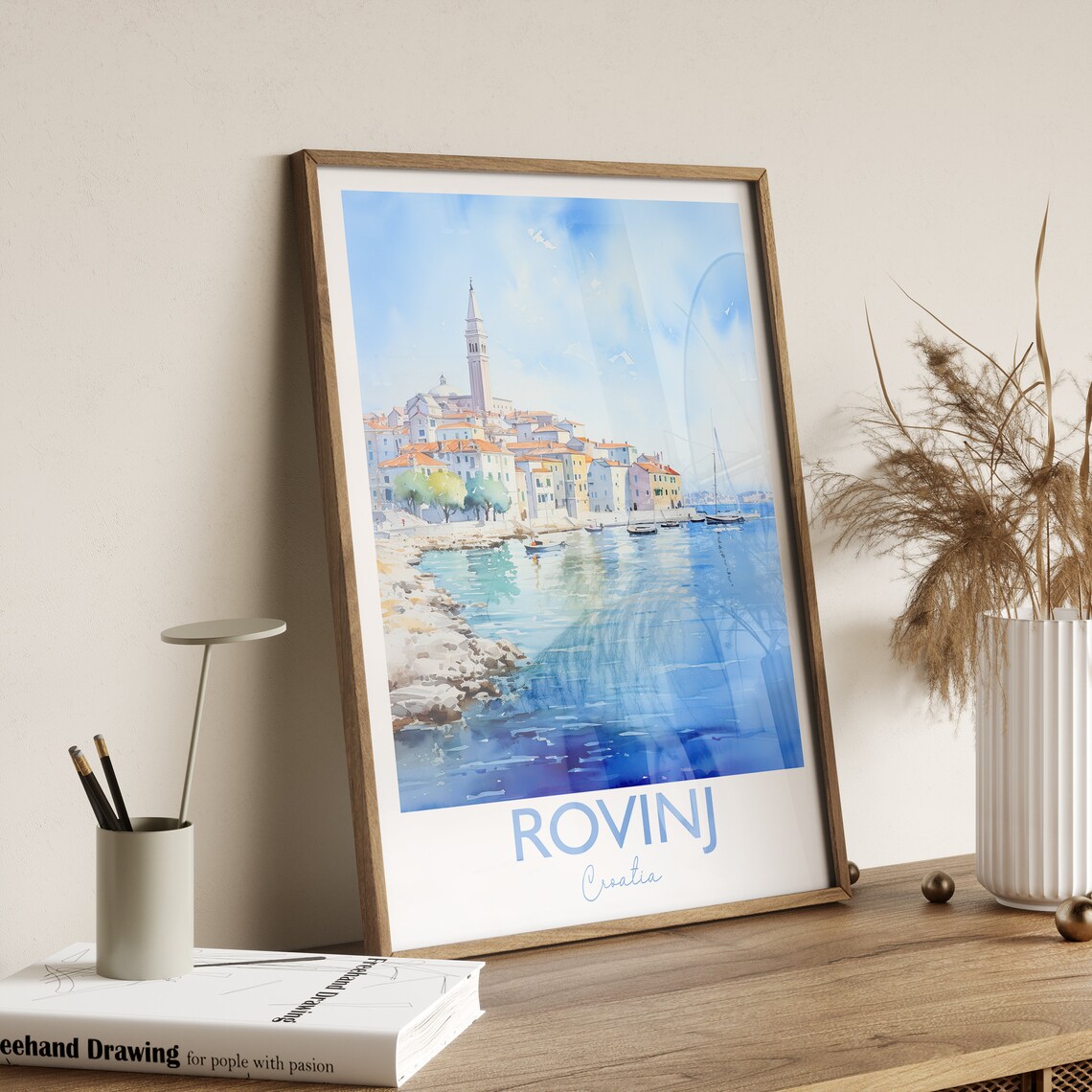 Rovinj Croatia Soft Watercolor Harbor Town Scene Travel Poster - Image 4