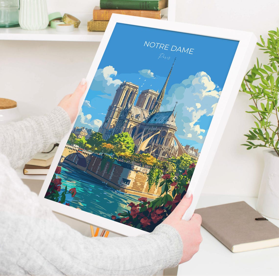 Notre Dame Paris Gothic Cathedral River Seine View Travel Poster - Image 3
