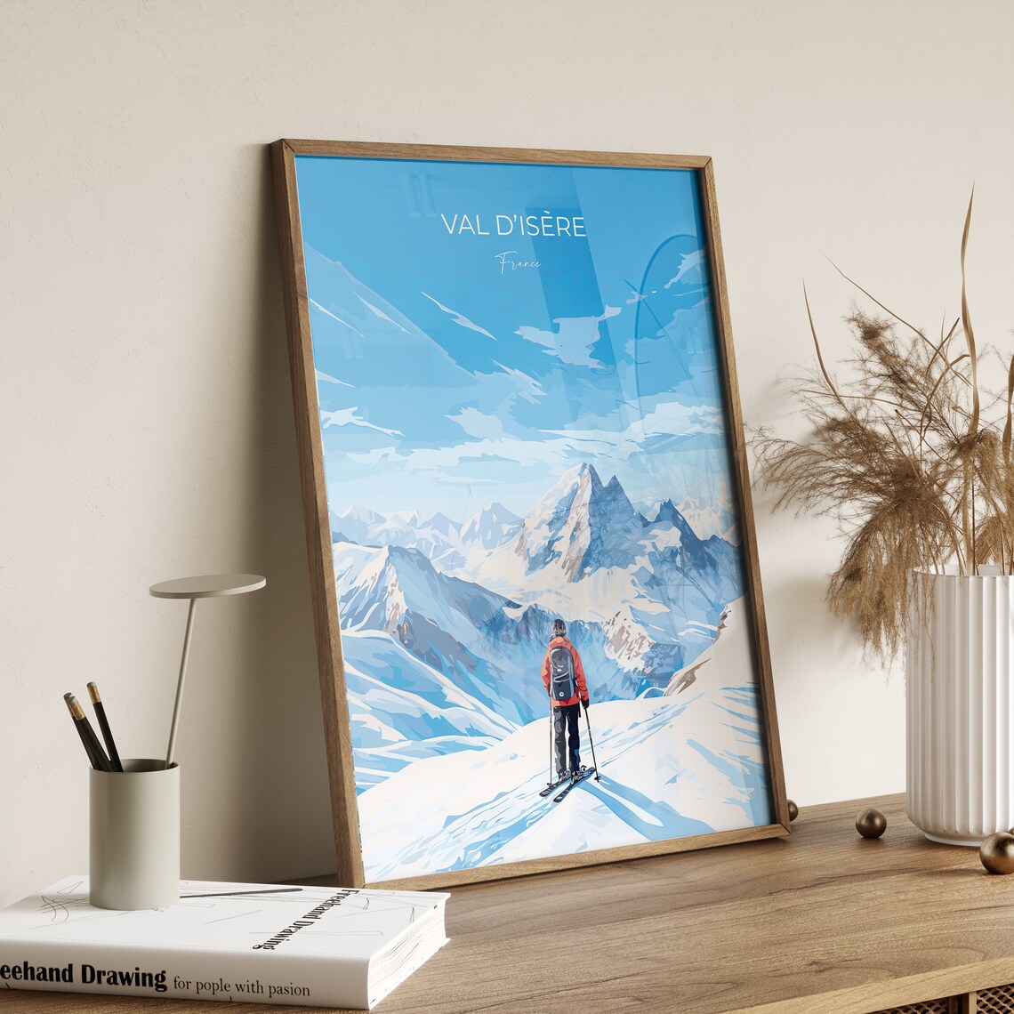Val d'Isere France Skier Mountain Ridge Snowy Alpine Travel Poster - Image 2