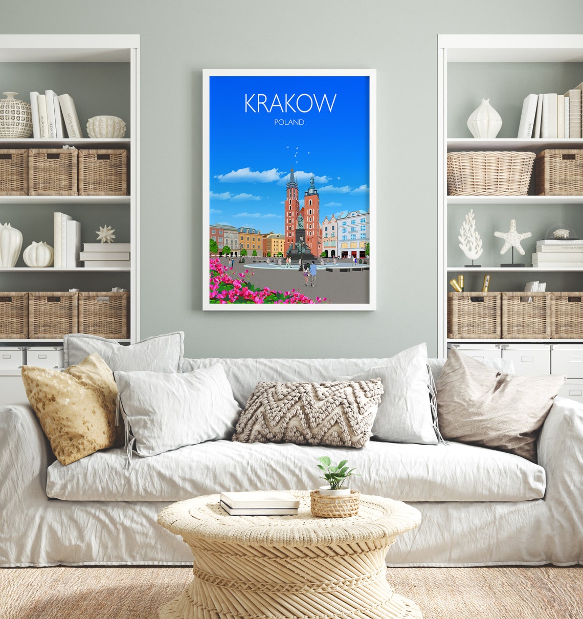 Krakow Poland Old Town Square Twin Spires Skyline Art Poster - Image 4