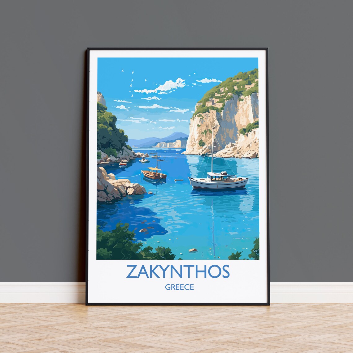 Zakynthos Travel Poster, Greek Islands Travel Print