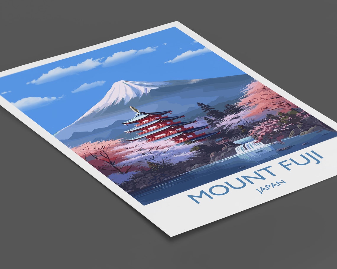 Mount Fuji Japan Red Pagoda Cherry Blossom Spring Travel Poster - Image 2