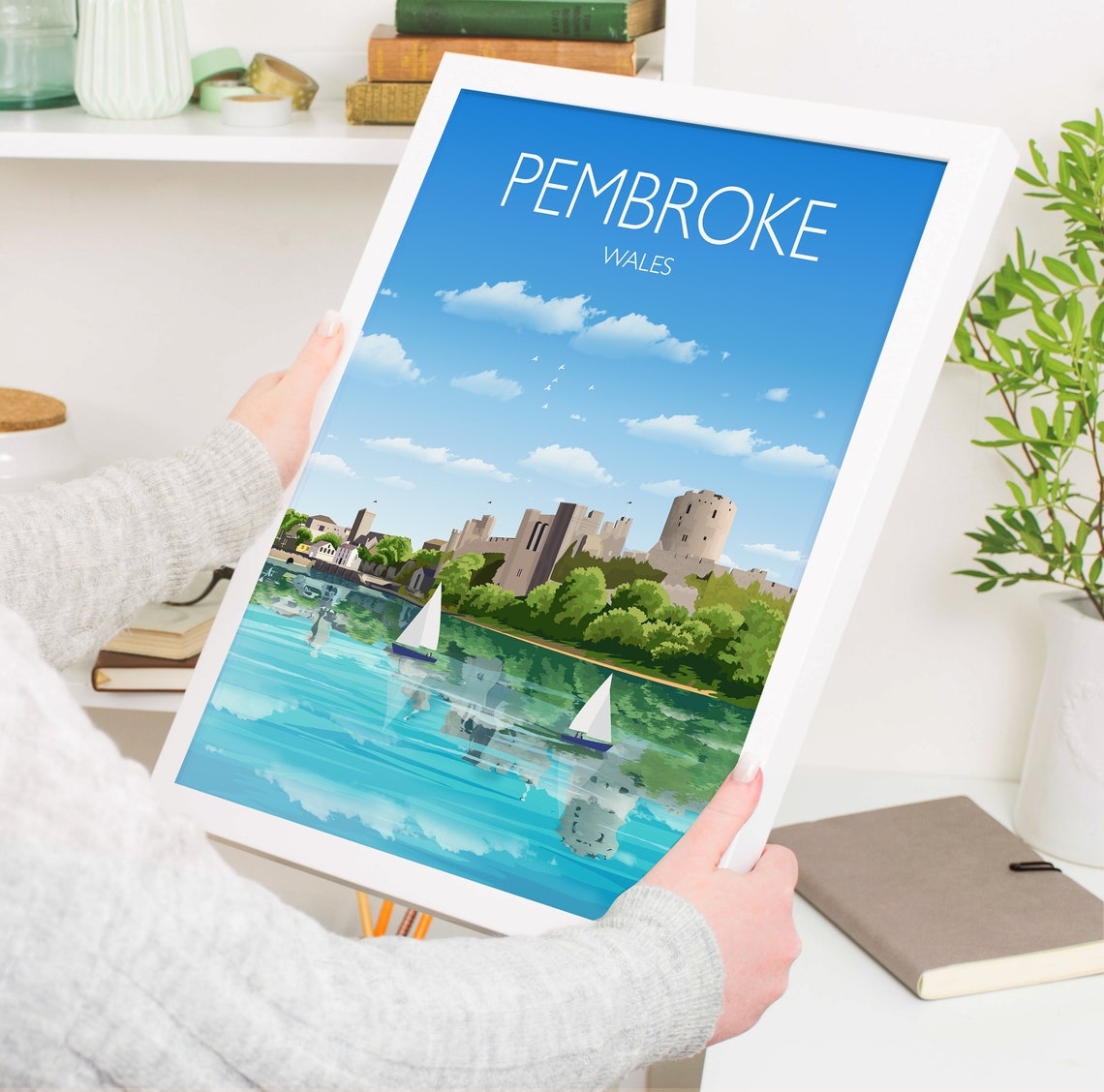 Pembroke Wales Castle Sailboats Harbor Waterfront Travel Poster - Image 5