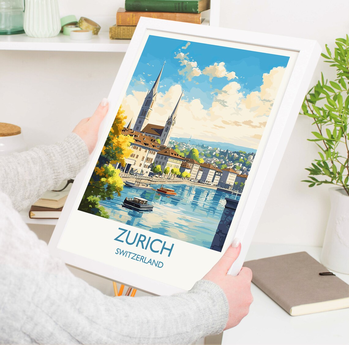 Zurich Switzerland Riverfront Church Spires Old Town Travel Poster - Image 5