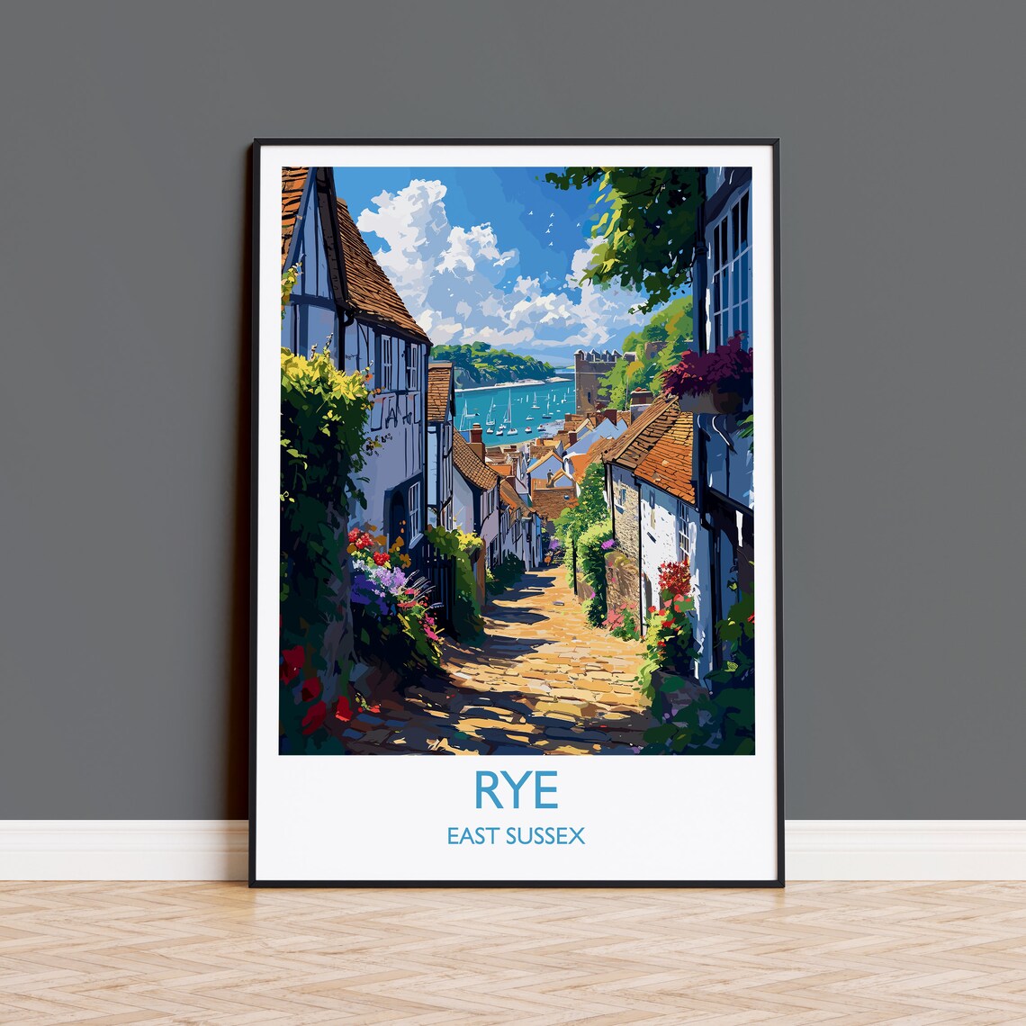 Rye Travel Poster, East Sussex English Coastal Art