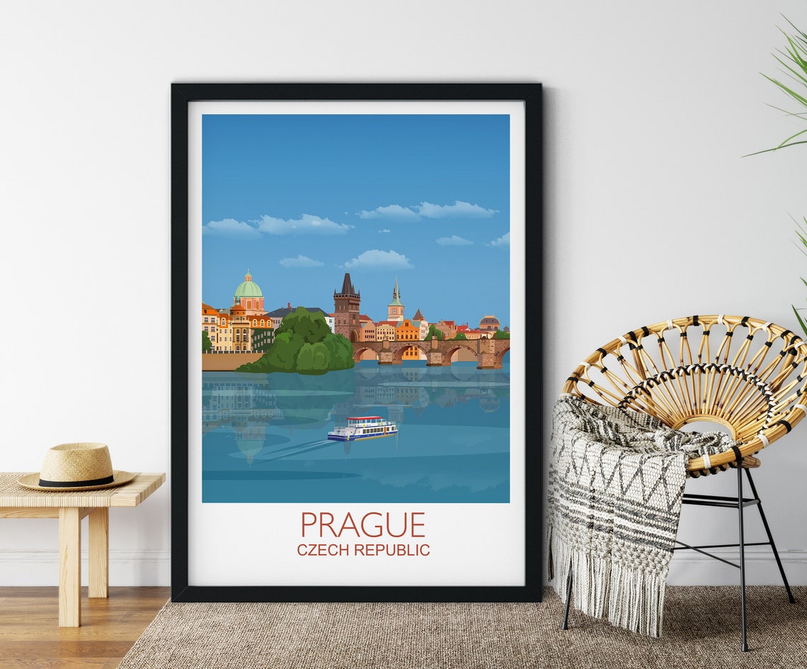 Prague Czech Republic Charles Bridge River Old Town Travel Poster