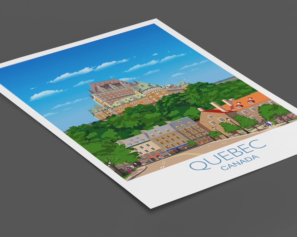 Quebec Canada Historic Frontenac Hotel Cobblestone Travel Poster - Image 4