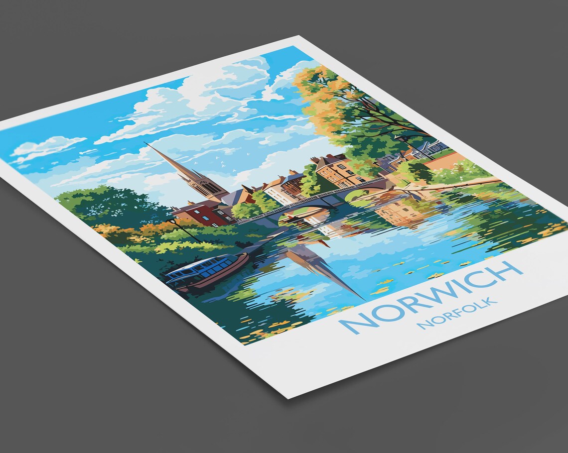 Norwich Travel Poster, Norfolk England Art Print - Image 2