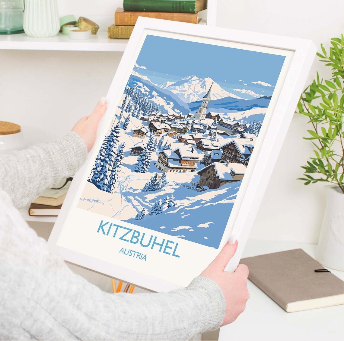 Kitzbuhel Austria Snow Covered Village Church Alpine Travel Poster - Image 5