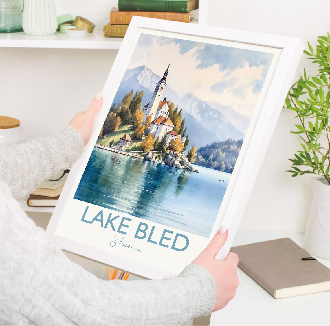 Lake Bled Slovenia Island Church Alpine Watercolor Art Poster - Image 5