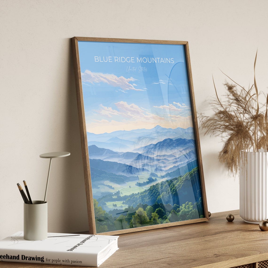 Blue Ridge Mountains Misty Valley Sunrise Travel Poster Wall Decor - Image 2