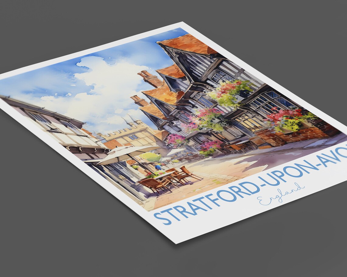 Stratford Upon Avon Watercolor Tudor Street England Travel Poster - Image 2
