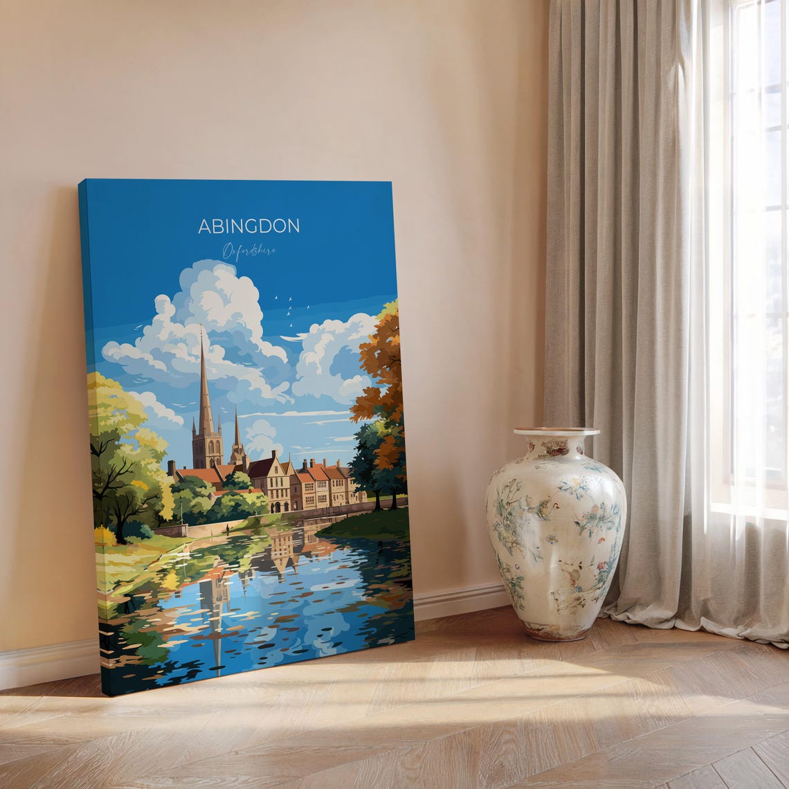 Abingdon Oxfordshire Spire Reflection Autumn Riverside Travel Poster - Image 5