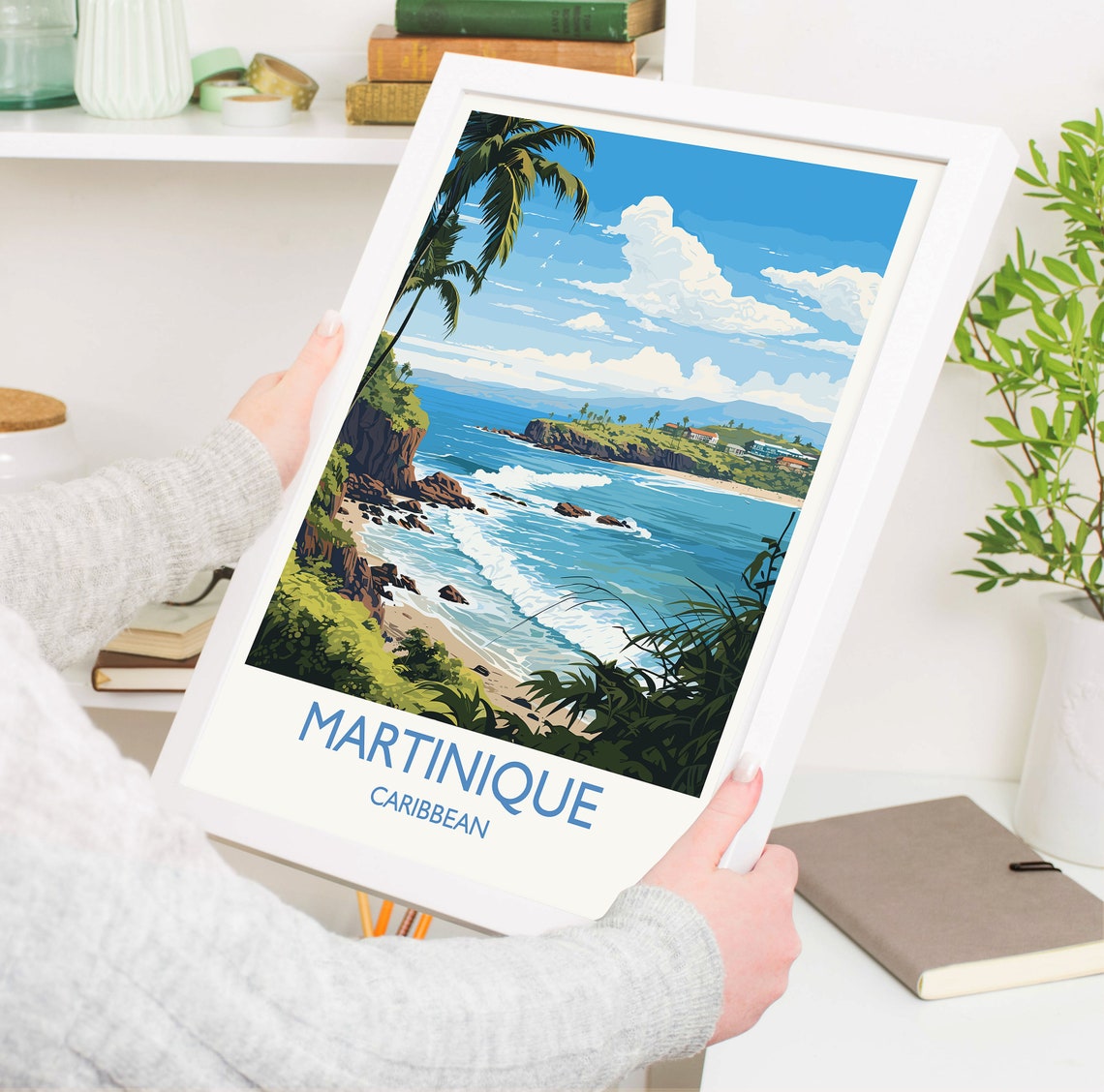 Martinique Caribbean Beach Palm Coastline Vintage Travel Poster - Image 5