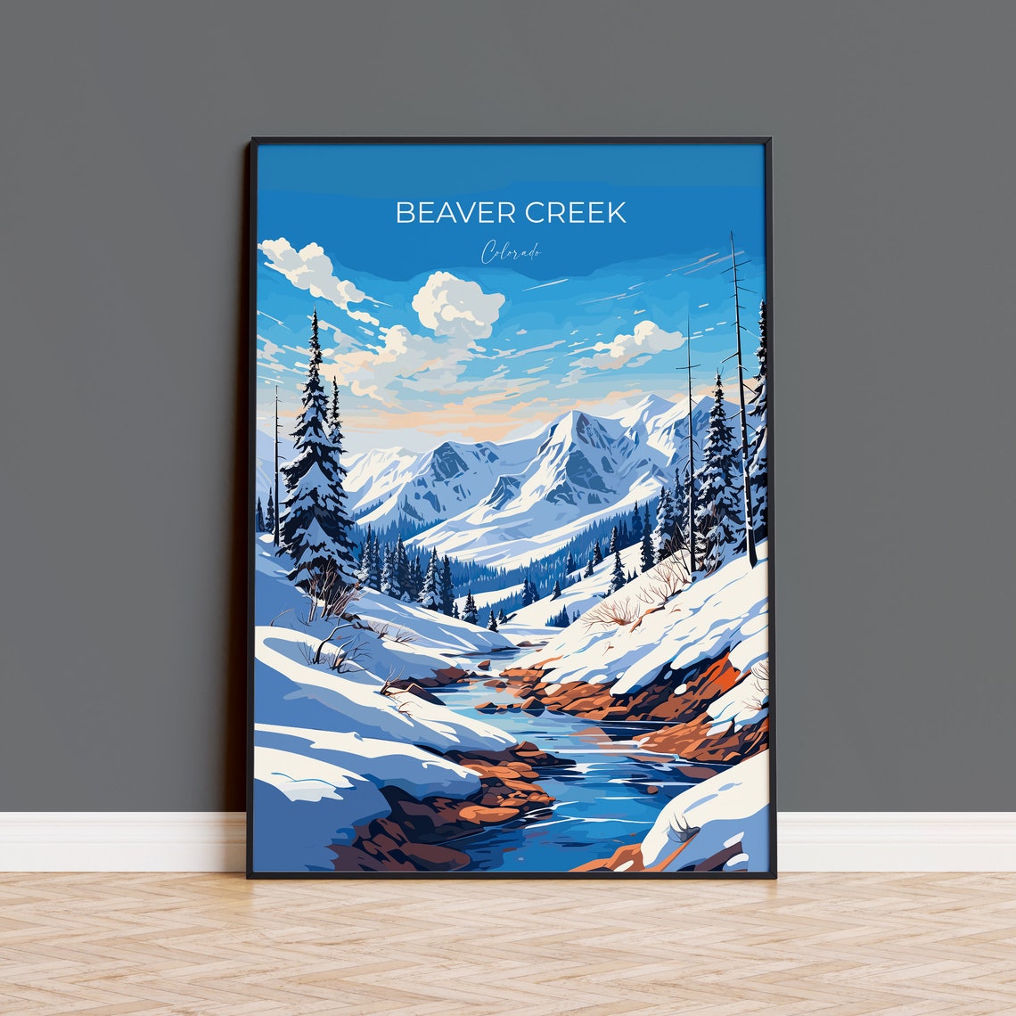 Beaver Creek Colorado Snowy Mountains Stream Winter Travel Poster