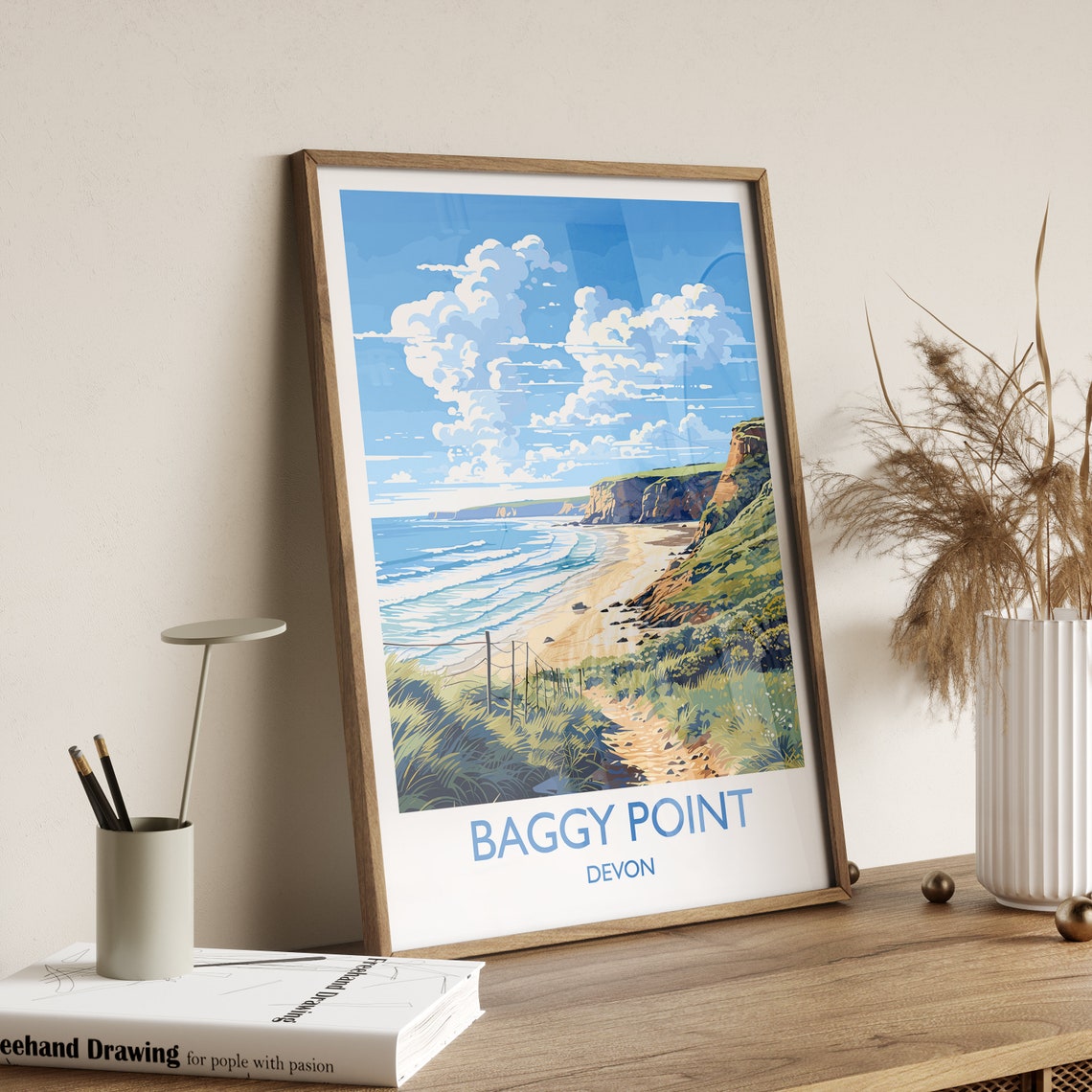Baggy Point Devon Coastal Path Dunes Overlooking Beach Travel Poster - Image 2