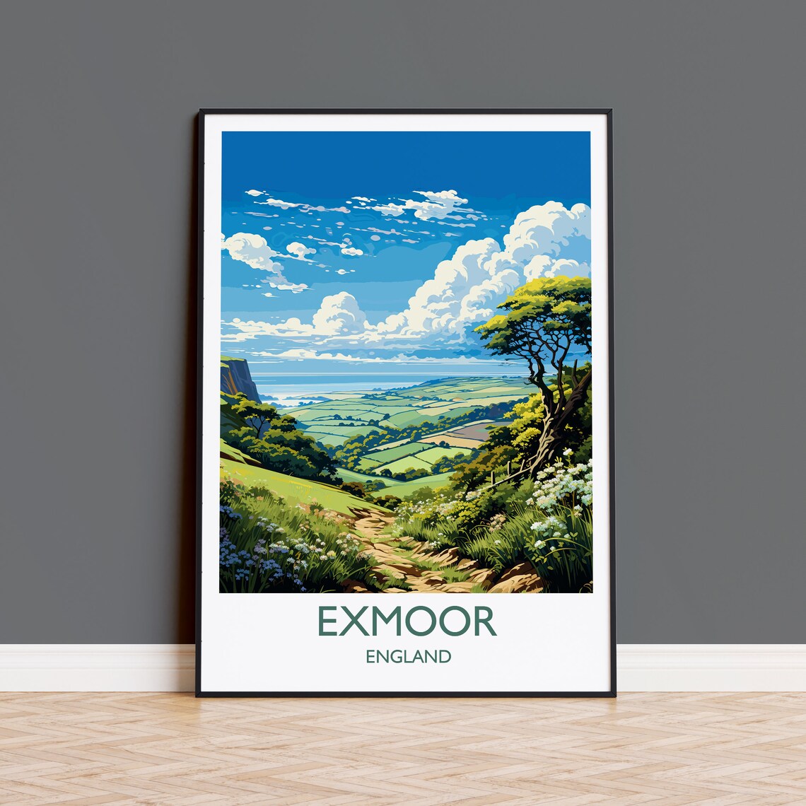 Exmoor Travel Poster, English Countryside Art