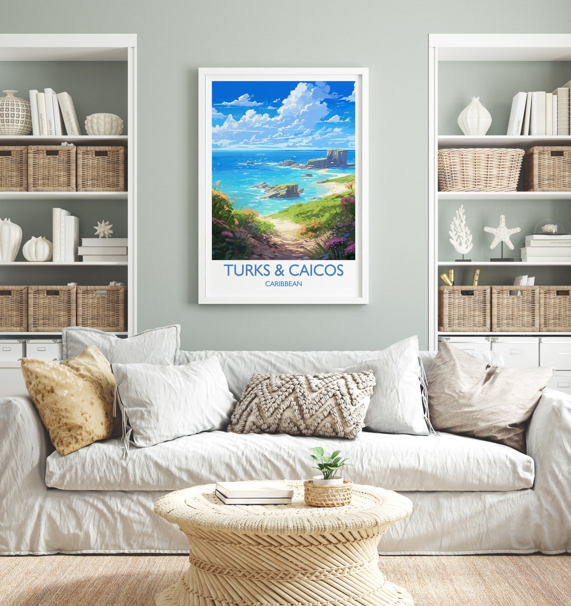 Turks And Caicos Caribbean Turquoise Coast Cliff Paradise Art Poster - Image 4