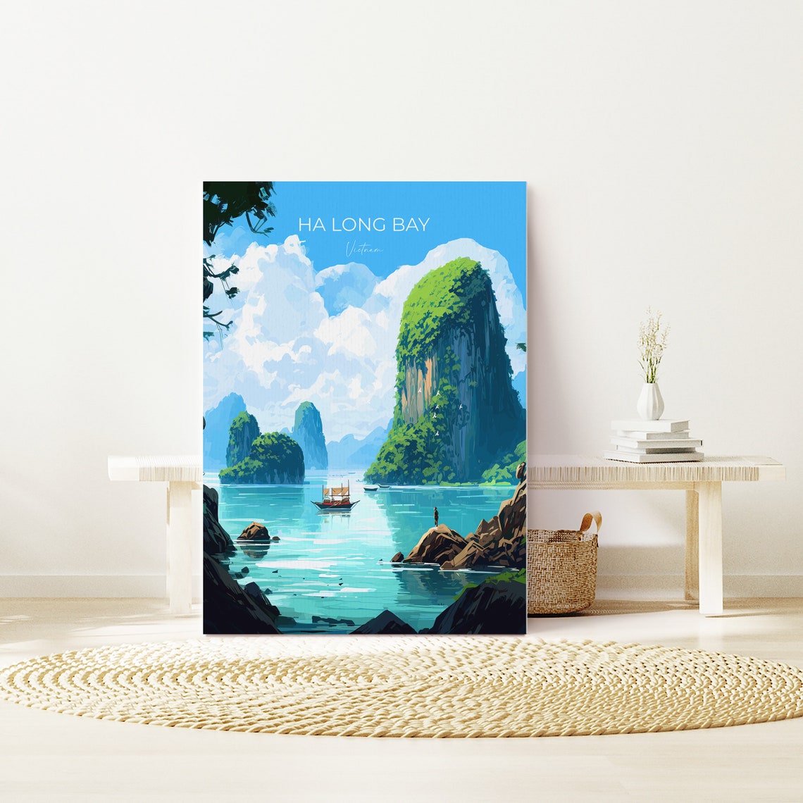 Ha Long Bay Limestone Karsts Vietnam Junk Boat Turquoise Poster - Image 3
