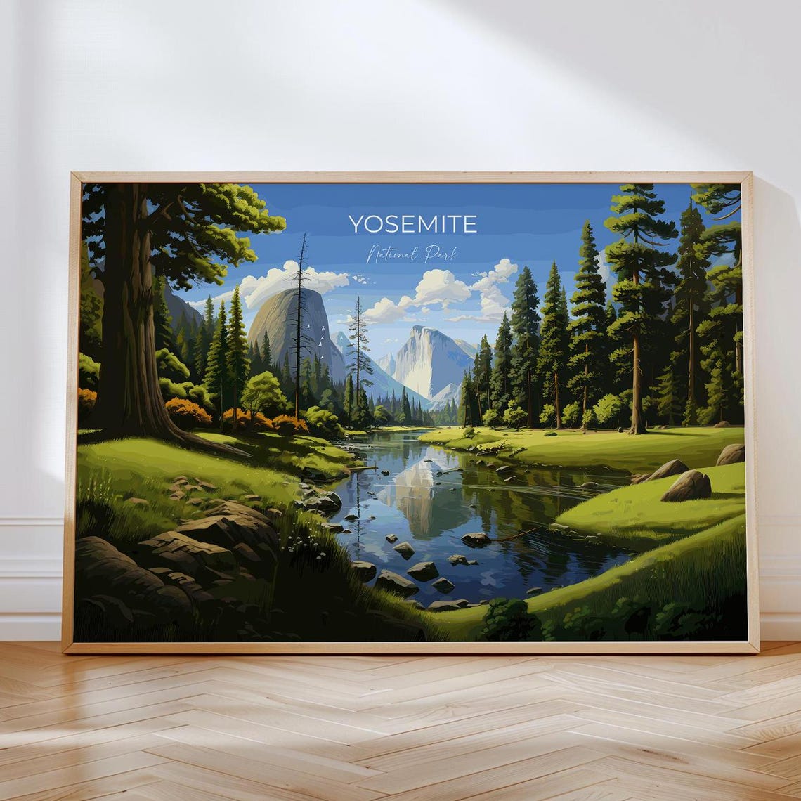 Yosemite National Park Half Dome River Pines Scenic Travel Poster