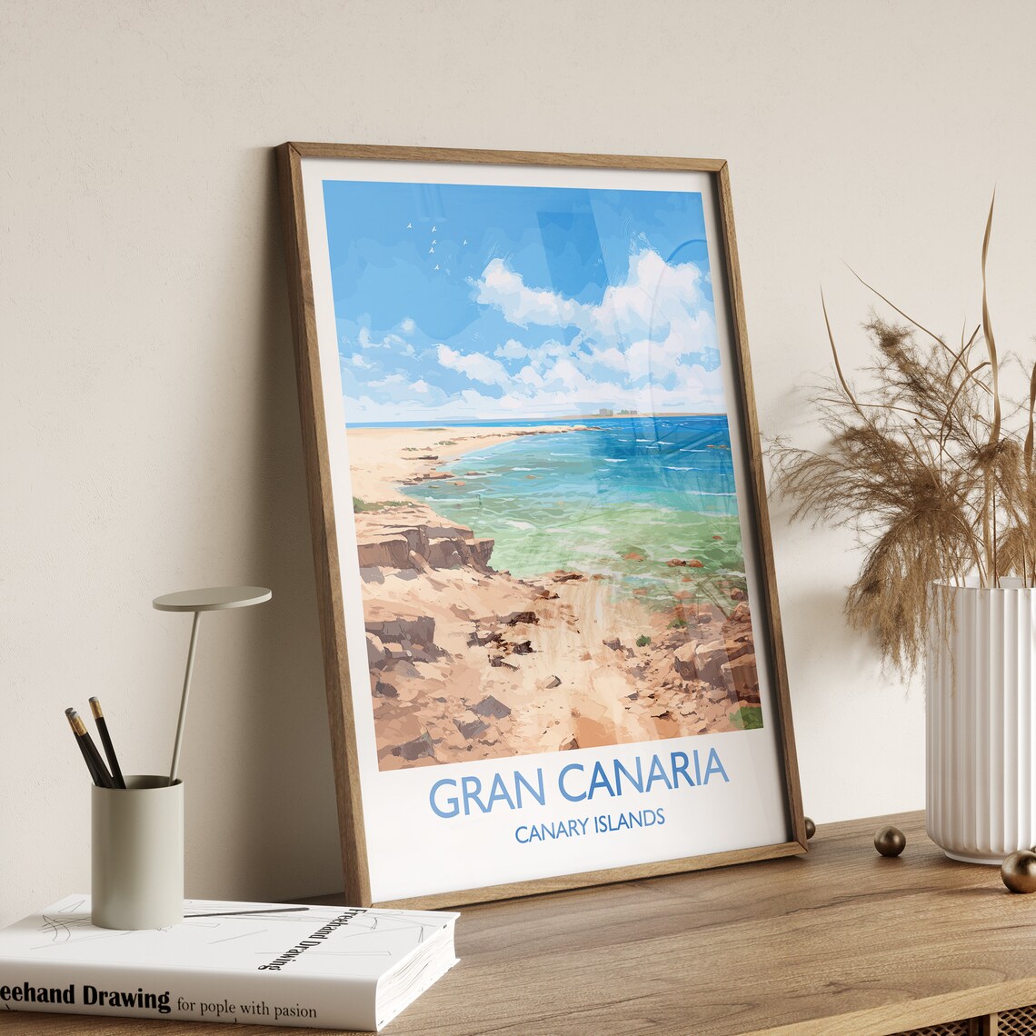 Gran Canaria Canary Islands Rocky Beach Turquoise Bay Travel Poster - Image 2