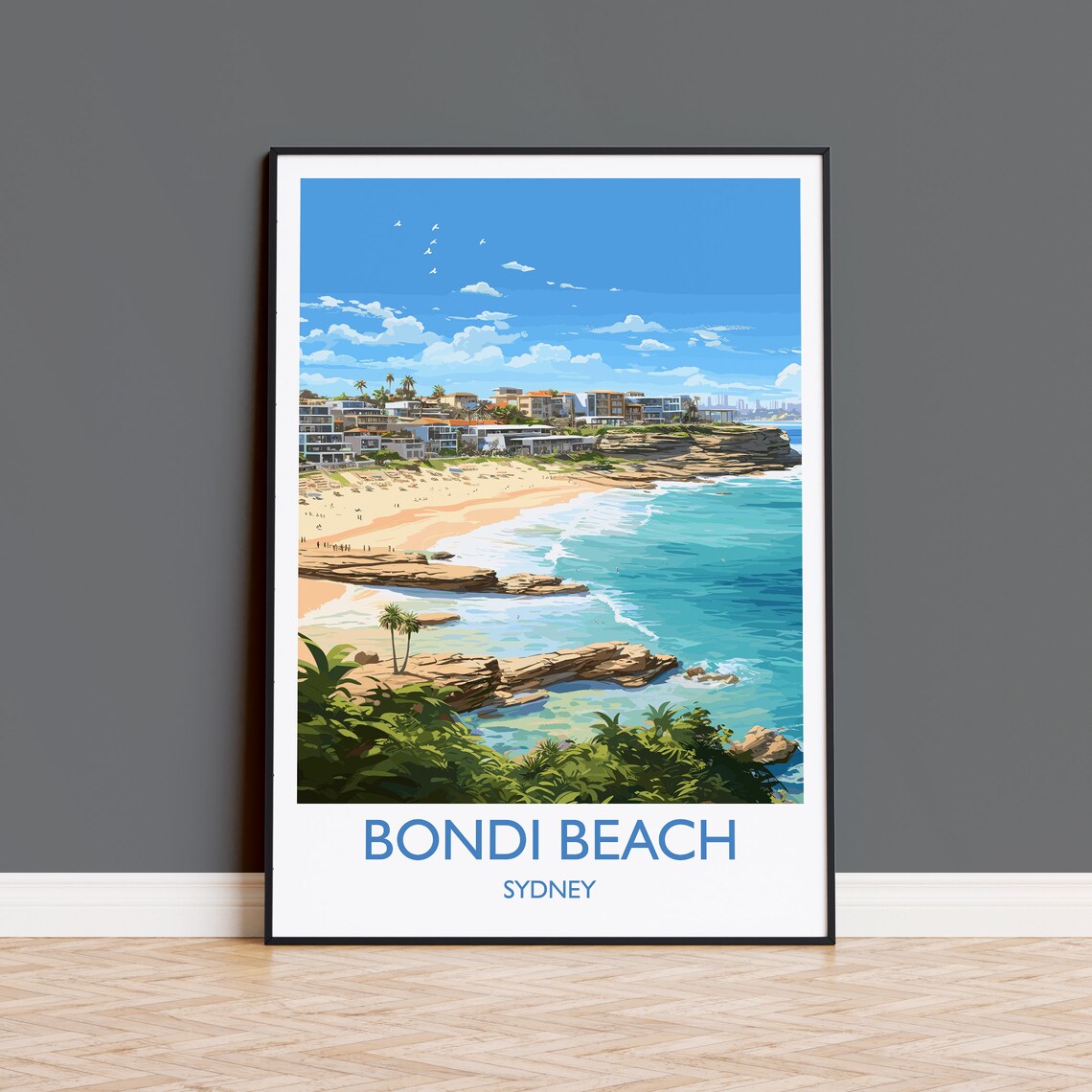 Bondi Beach Vintage Travel Poster, Sydney Australia
