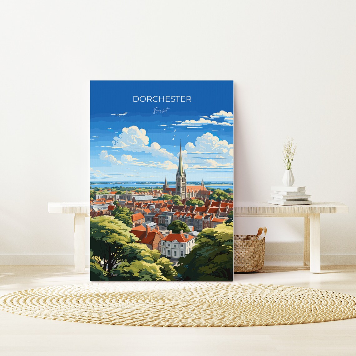 Dorchester Dorset Town View Church Spire Vintage Travel Poster - Image 3