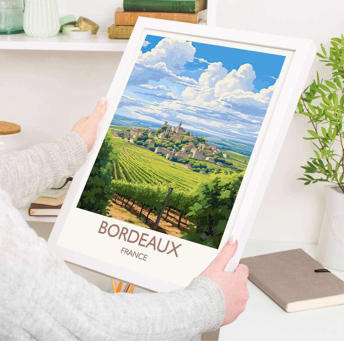 Bordeaux France Rolling Vineyards Hilltop Old Town Travel Poster - Image 5