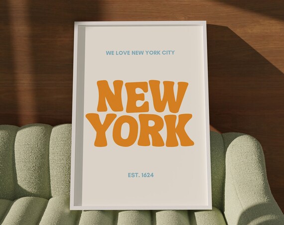 New York City We Love New York Retro Orange Lettering Est 1624 Wall Poster
