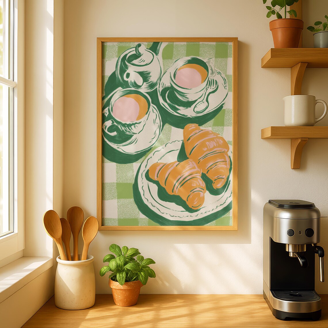 Croissant Kitchen Art Print, Café Breakfast Decor