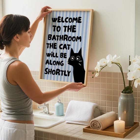 Black Cat Bathroom Humor Art Print