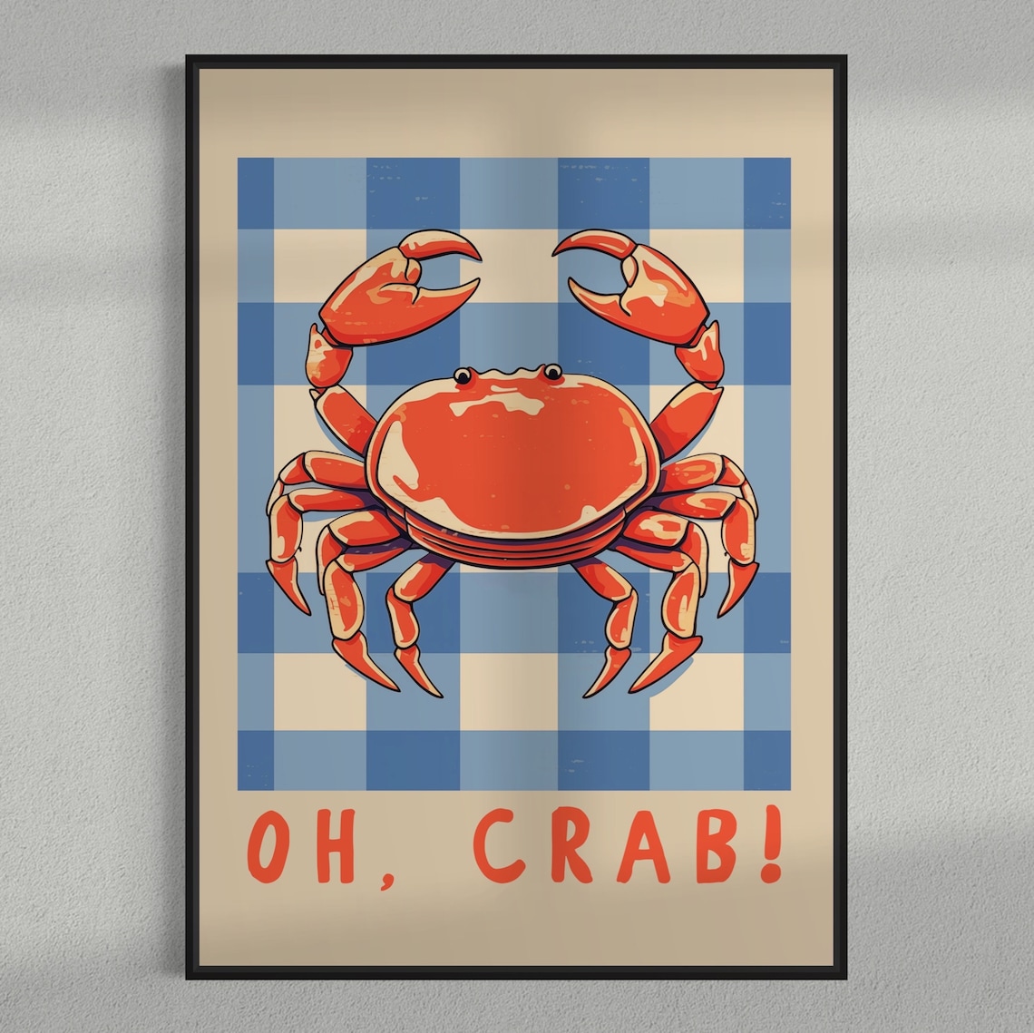 Crab Kitchen Art Print, Colorful Coastal Wall Art