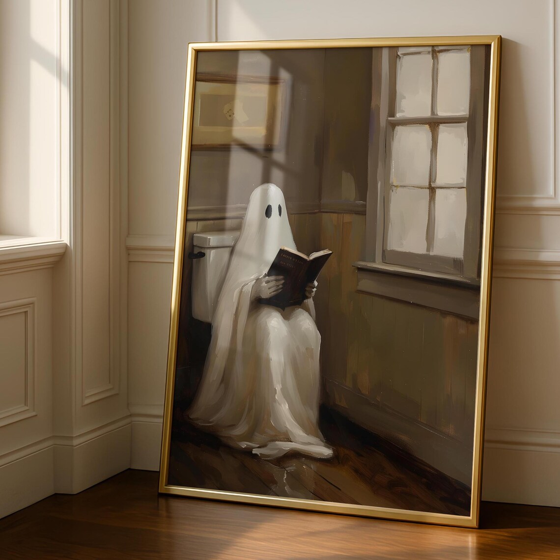 Funny Ghost Bathroom, Spooky Toilet Art Print