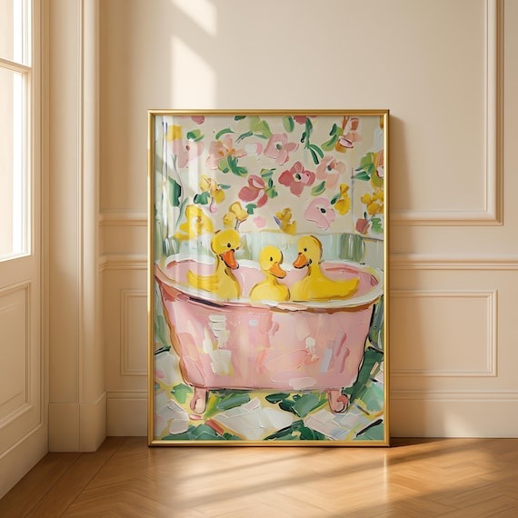 Cute Bathroom Ducks Funny Home Decor Art Print