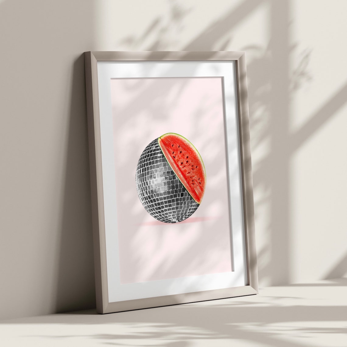 Watermelon Slice Disco Ball Pink Retro Summer Party Fun Wall Art - Image 2