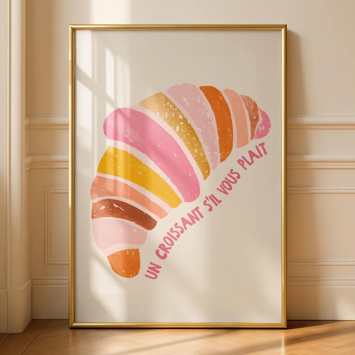 Croissant Kitchen Art Print, Neutral Pink Cafe Decor
