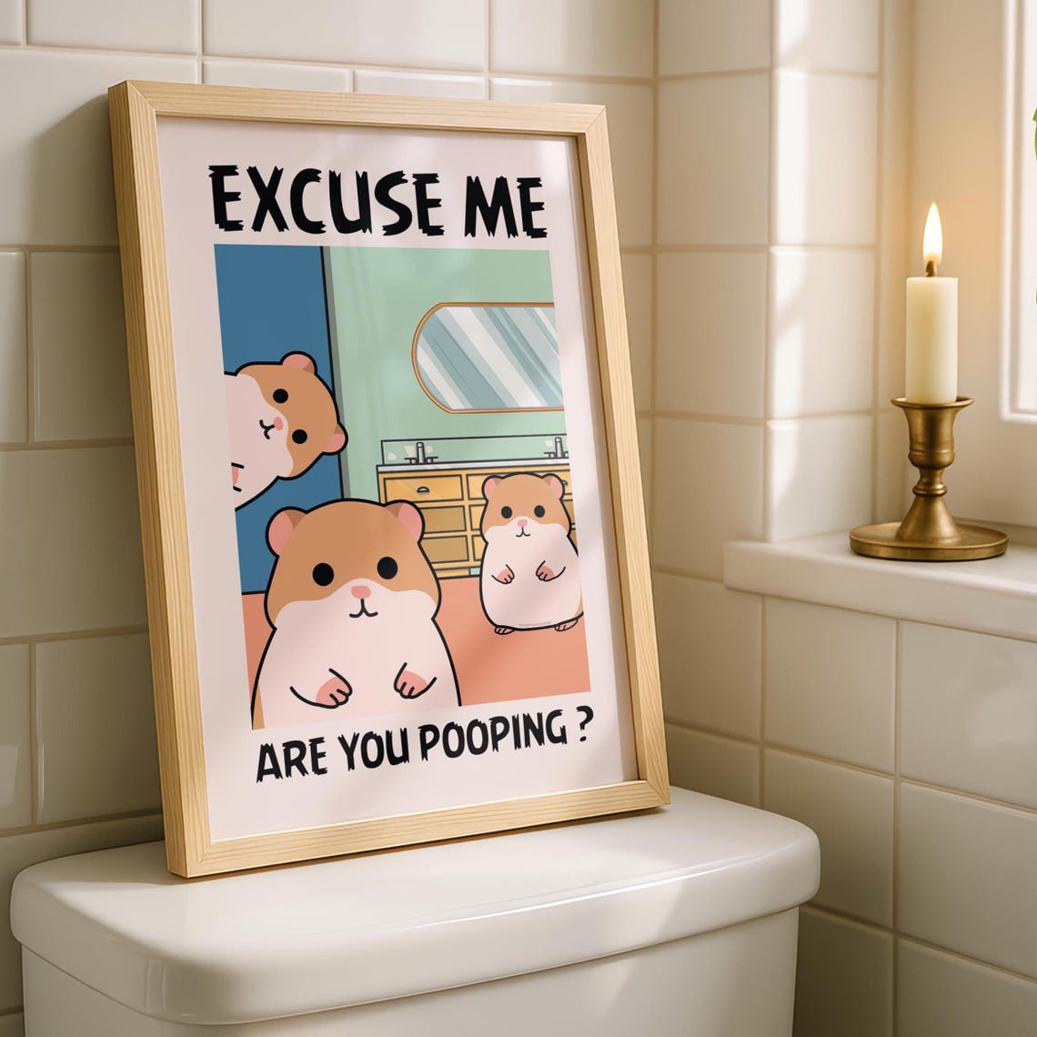 Excuse Me Are You Pooping Funny Cute Hamster Bathroom Poster