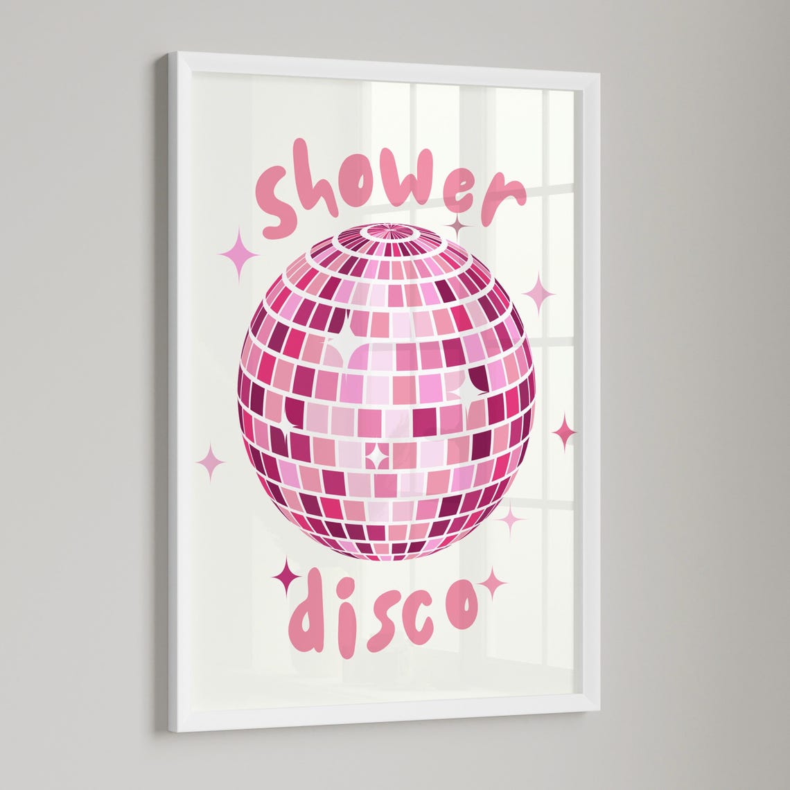 Pink Disco Ball Shower Disco Fun Retro Bathroom Party Wall Art