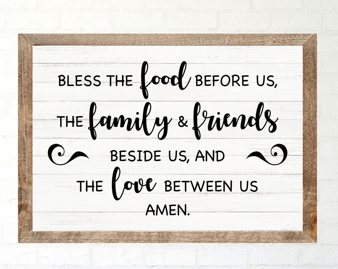 Bless The Food Before Us Family Prayer Shiplap Framed Art Poster