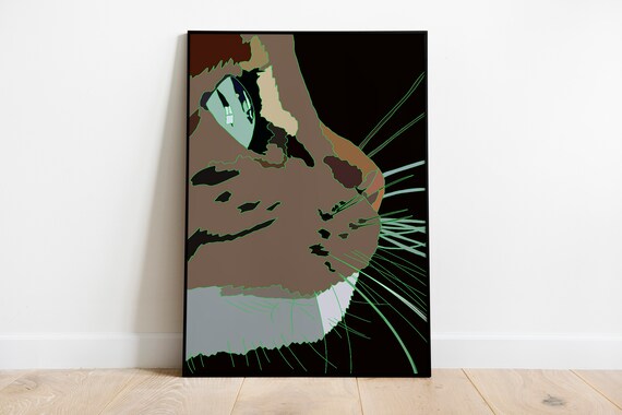 Geometric Brown Cat Face Portrait Modern Flat Illustration Art Poster