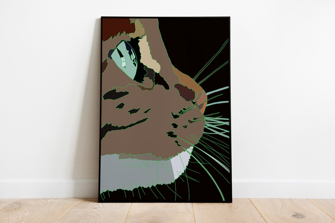 Geometric Brown Cat Face Portrait Modern Flat Illustration Art Poster
