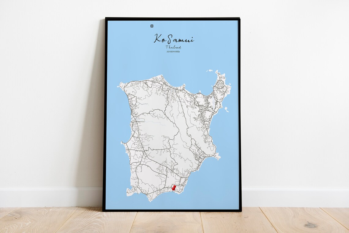 Map Of Ko Samui Thailand Poster Koh Wallart Gift Thai