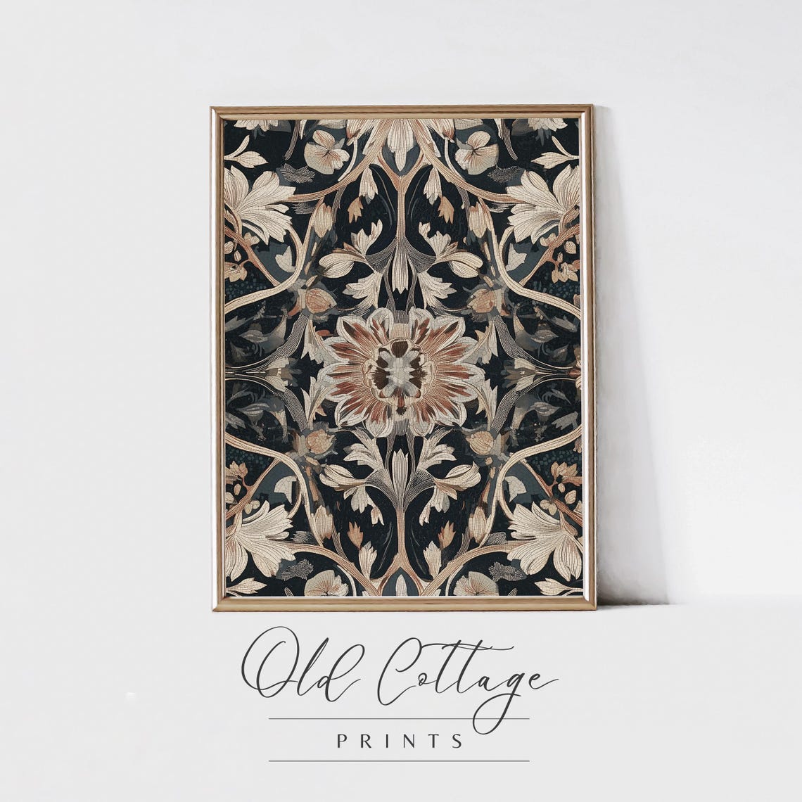 Dark Floral Tapestry Pattern Vintage Arts and Crafts Art Poster