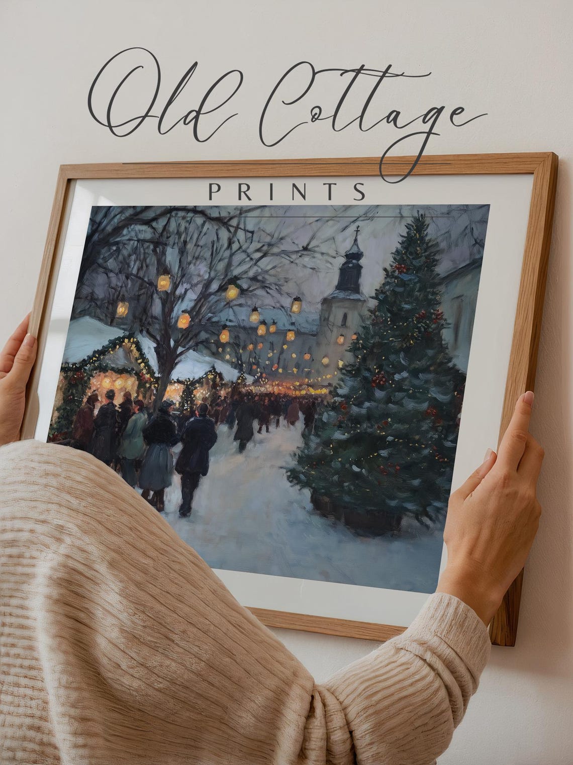 Festive Winter Market Art Snowy Christmas Scene Print Decorated Village And Holiday Lights Art Cozy Seasonal Wall Decor Winter - Image 3