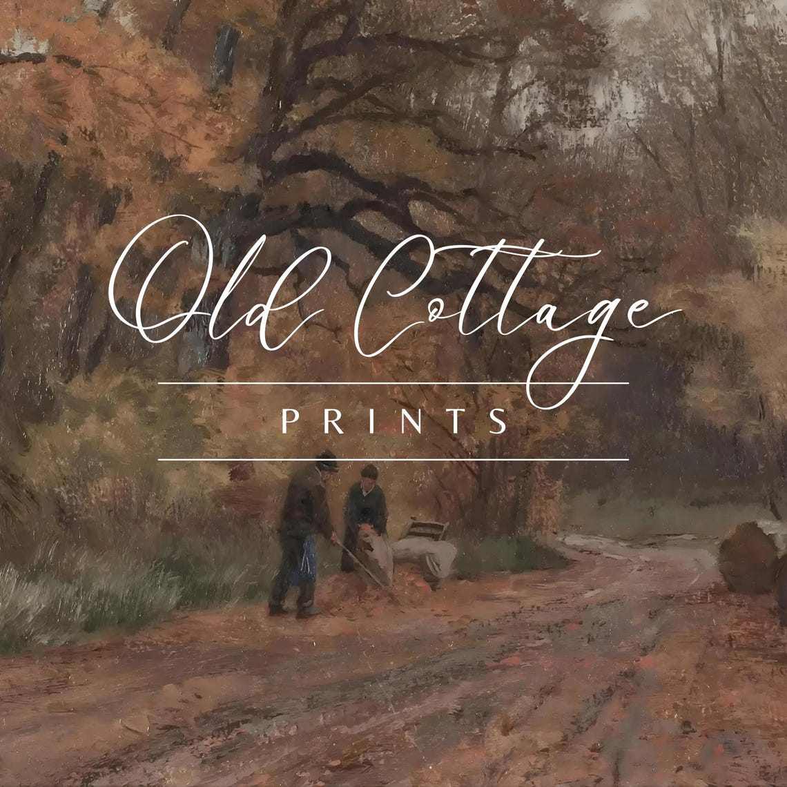 Autumn Forest Road with Woodcutters Vintage Fall Painting Print - Image 2