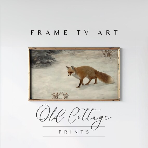Red Fox Walking Through Snow Vintage Wildlife Painting Winter Landscape Poster