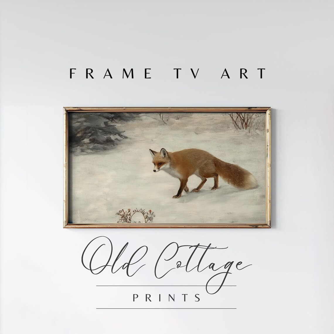 Red Fox Walking Through Snow Vintage Wildlife Painting Winter Landscape Poster