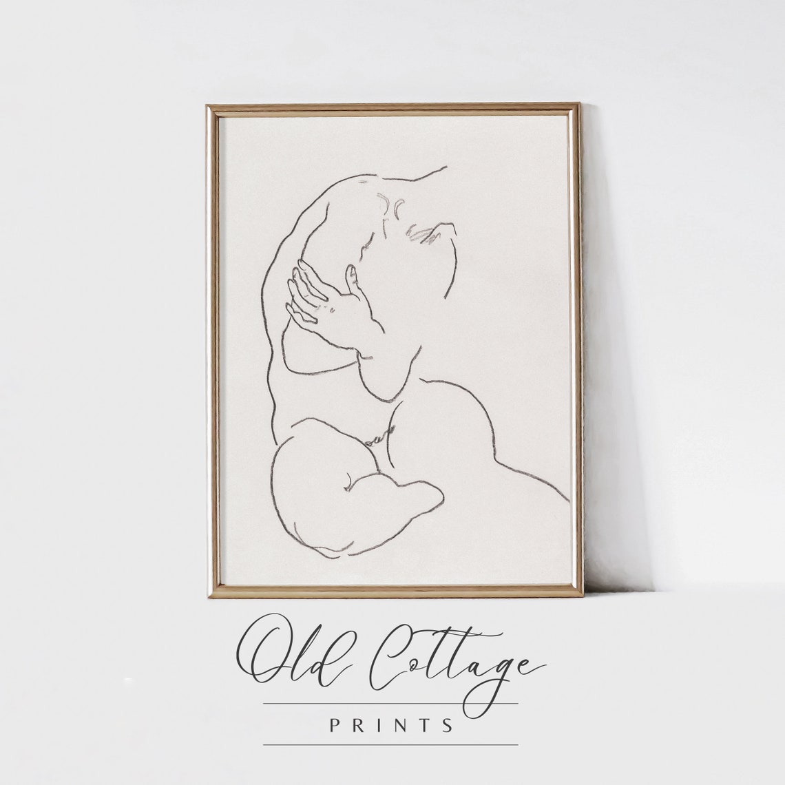 Minimalist Embracing Figures Line Drawing Charcoal Art Poster