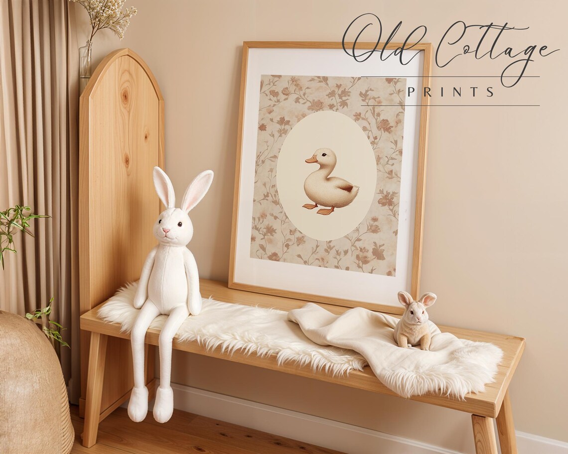 Cute Duckling In An Oval Floral Frame For Baby Nursery Room Poster - Image 3